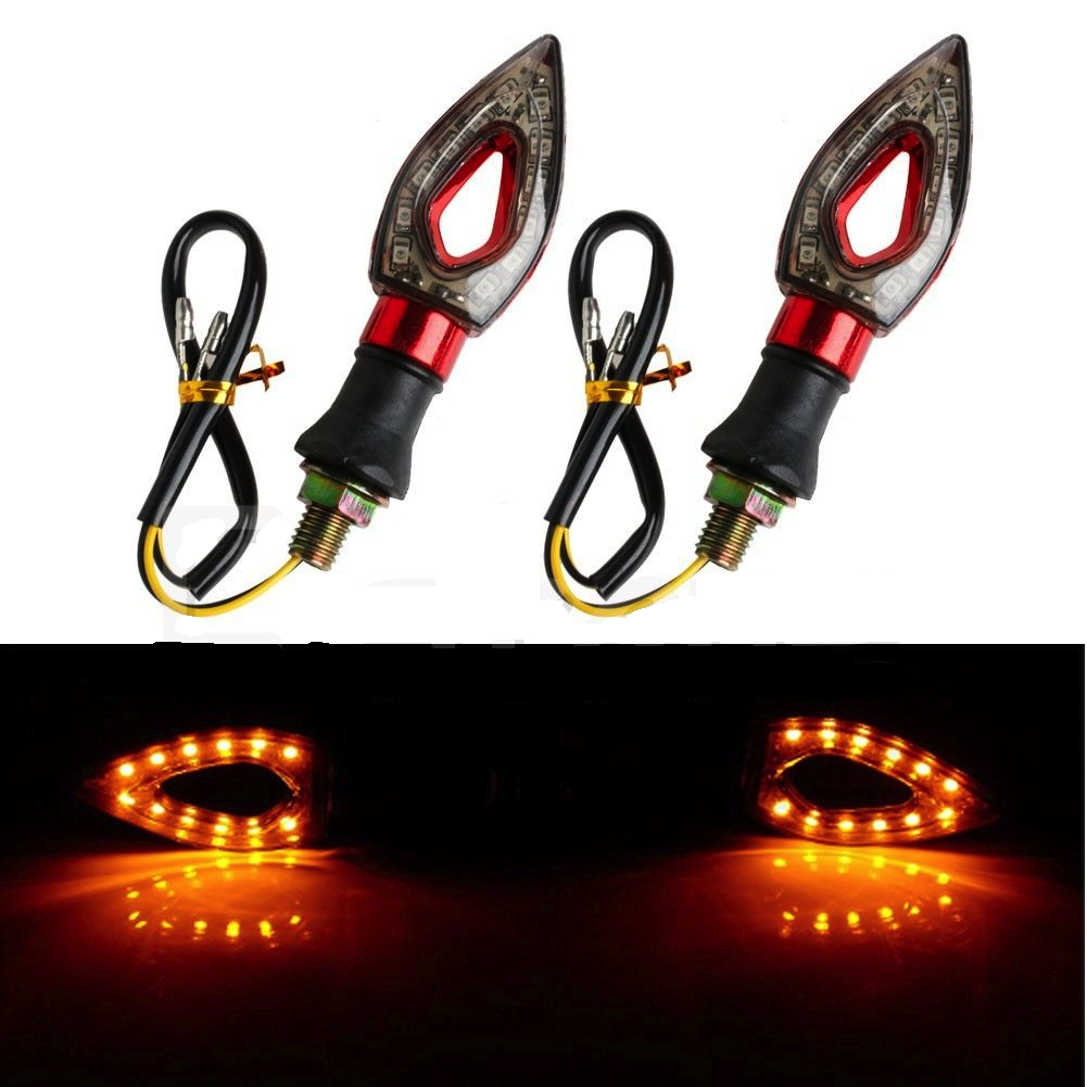 2x Universal Motorcycle 12 LED Turn Signal Blinker Red